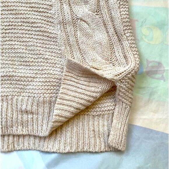 Pink Rose Women Cable Knit Pullover Sweater V-Neck Size Medium Beige Wool - Picture 4 of 7